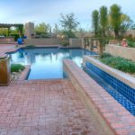 Stream flowing into the pool outside the luxury golf home in Tucson Arizona